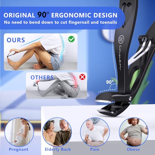 INXEN Black 3-Pack Heavy Duty Toenail Clippers for Thick Nails, Ergonomic & Wide Opening