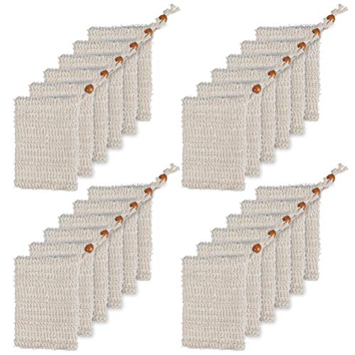 BUYGO 30 Pack Natural Sisal Soap Saver Bags with Drawstring for Exfoliating Bath & Shower
