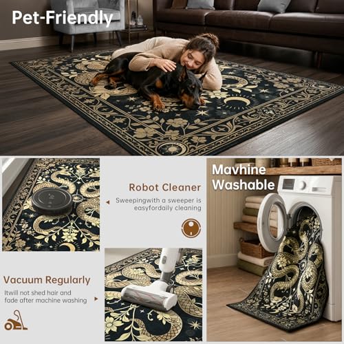 Machine Washable Snake Rug 2x3 - Gothic Floral Design for Living Room & Bedroom