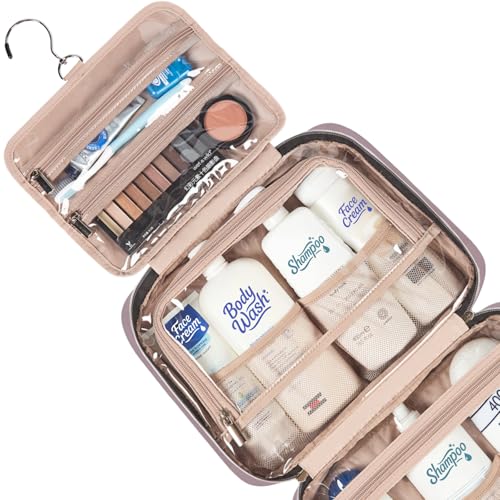 NISHEL Large Hanging Travel Toiletry Bag - Portable Makeup Organizer, Peach