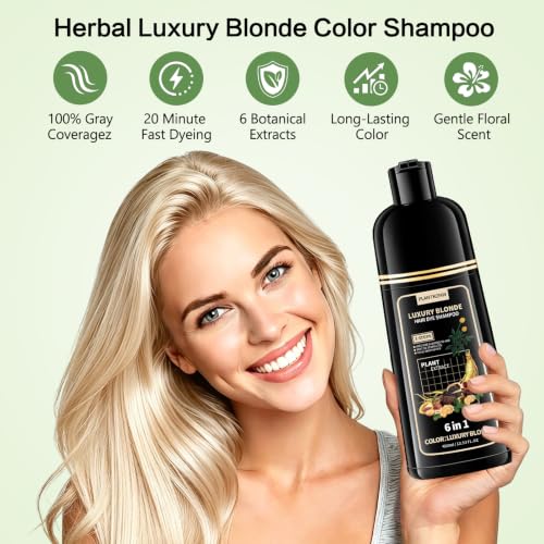Plantkonw Blonde Hair Color Shampoo - 6-in-1 Ammonia-Free Gray Coverage