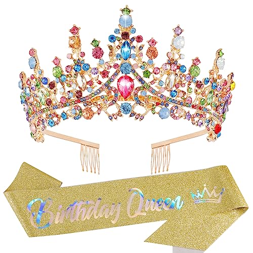 Colourful Crystal Tiara Crown for Birthday Queen - Elegant Headband
