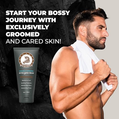 Bossman Cooling & Caffeinated After Shave Balm for Men - Stagecoach Scent, 4oz