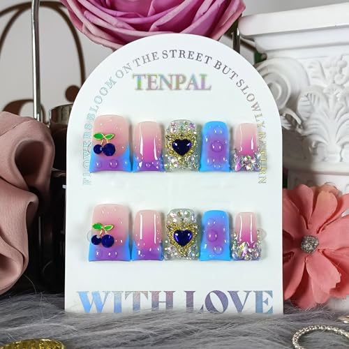 TENPAL Duckbill Press-On Nails, 3D Cherry Ombre Y2K Acrylic Nails