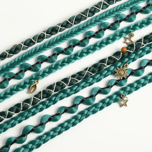Eliza Green Braid Hair Extensions - 20" Clip-In Dreadlocks with Beads