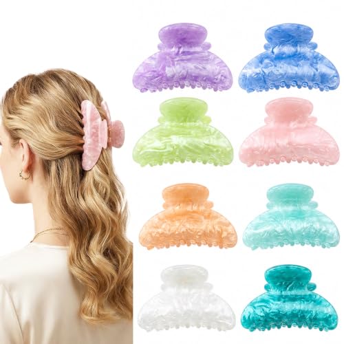 Lifory 8 Pack 3.1 Inch Pastel Hair Claw Clips for Thick and Thin Hair