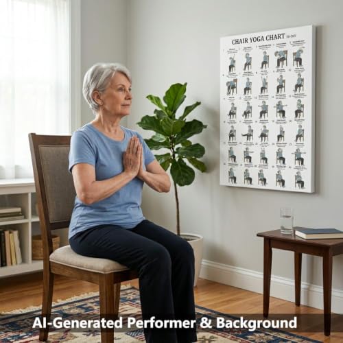 Chair Yoga Chart Poster - Seated Exercises for Seniors & Beginners - 12x18 Canvas Art