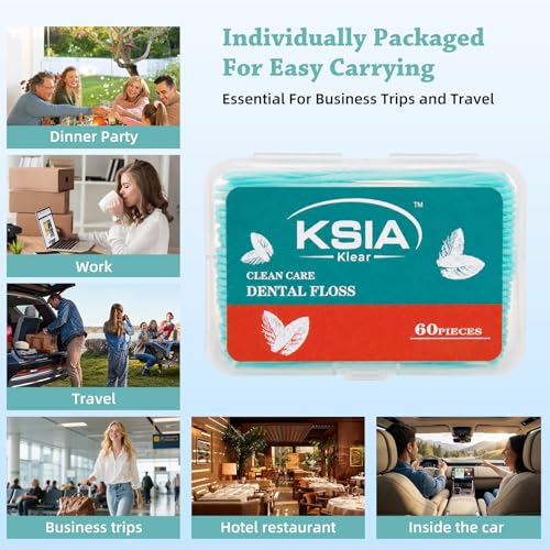 KSIA Unflavored Dental Floss Picks 480 Count with Portable Cases - Gentle Oral Cleaning