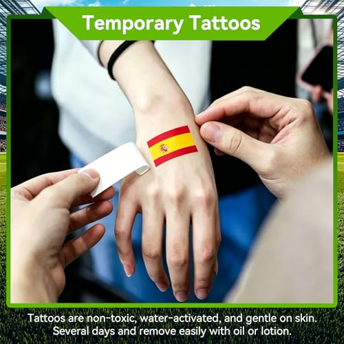 HWQVA Spain Soccer Fan Gear Set with Temporary Tattoos, Wig & Loud Horn – World Cup Celebration