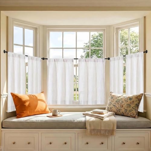 Chyhomenyc 24-Inch Faux Linen Cafe Curtains - 2 Panels, 3D Wave Line Design