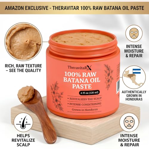 TheravitaRX 100% Pure Batana Oil Paste - Deep Conditioning Hair Mask for Dry Hair, 4 Fl Oz