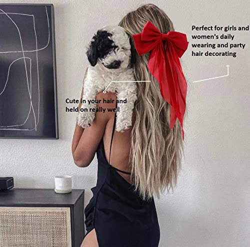 Christmas Hair Bows for Women - Red & Green Big Bow Clips, 2 Pack