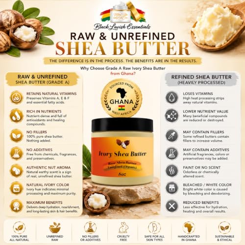 Black Lavish Essentials Organic West African Shea Butter 8 oz - Raw & Unrefined Moisturizer