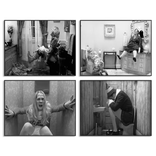 Funny Bathroom Wall Art Set of 4 - Black & White Vintage Prints