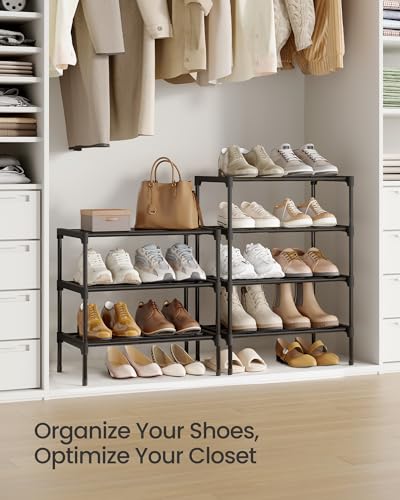 SONGMICS Compact 3-Tier Shoe Rack Organizer - Stackable Metal Storage for Small Spaces, Ink Black