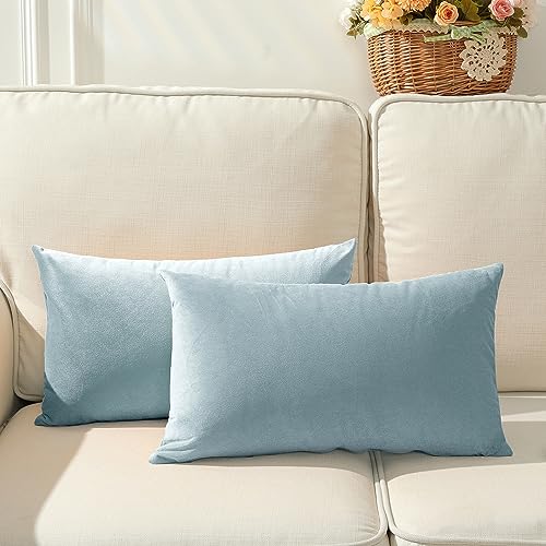 Stellhome Pack of 2 Velvet Throw Pillow Covers, 12x20 inch, Silver Blue