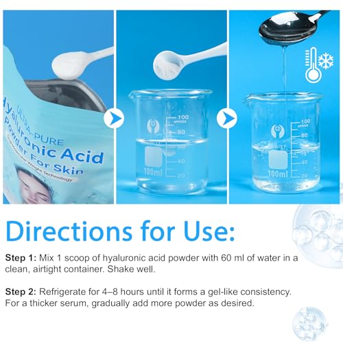 Hyaluronic Acid Powder, 100% Ultra-Pure Serum Powder for Skin, High