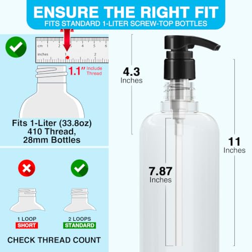 2-Pack Shampoo Dispenser Pumps for 33.8 oz Liter Bottles - Black & White, Lockable, Universal Fit