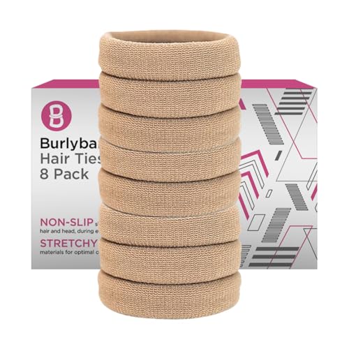 Burlybands Elastic Hair Ties Light Brown 8 Pack No Damage for Thick Hair