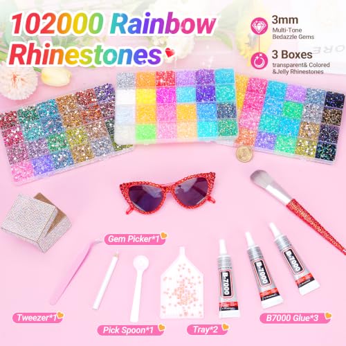 Atifober 102000PCS Bedazzling Kit with 72 Colors Rhinestones & Glue