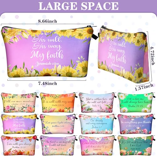 Chunful 12 Pack Christian Makeup Bags for Women 7.5 x 5 in Inspirational Bible Verses Stylish Pattern
