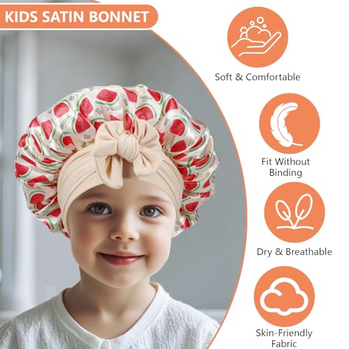 Kids Satin Bonnet Set – 3 Pack Pink Black Beige Baby Hair Care Accessories
