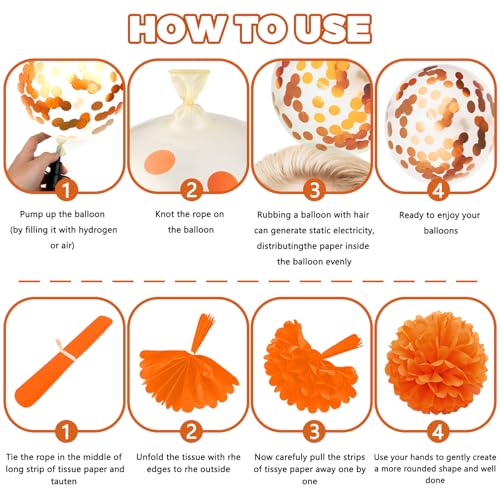 Orange Party Decorations Set - Pompoms, Balloons & Garland
