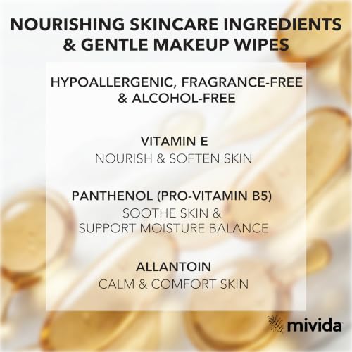 mivida Hypoallergenic Makeup Remover Wipes - 25 Count, Alcohol & Fragrance Free