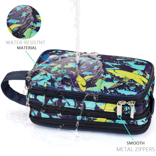 Shark Navy Kids Toiletry Bag - Waterproof Hanging Travel Bag