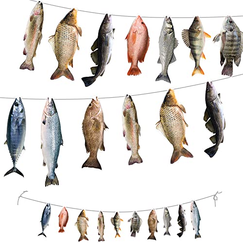 Gone Fishing Banner Decoration - 10 Realistic Paper Fish for Parties