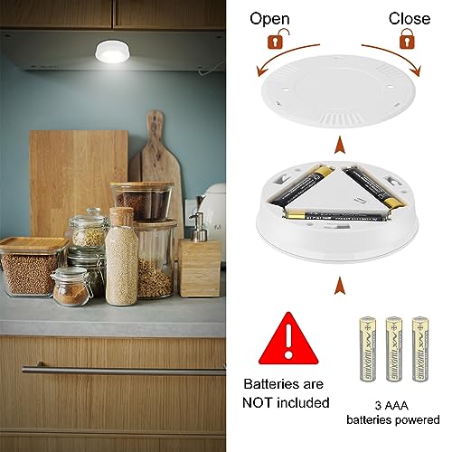 LUXSWAY Ultra-Thin LED Puck Lights, 60 Lumens, 3-Pack - Battery Operated Touch Lights for Cabinets