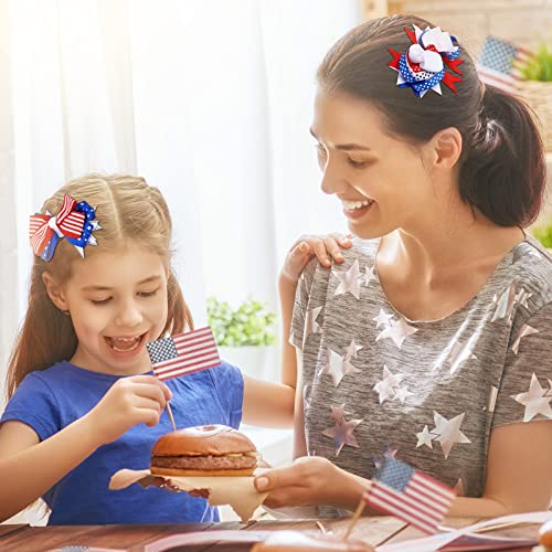 Patriotic Hair Bows 12-Pack for 4th of July Red White Blue American Flag Hair Clips