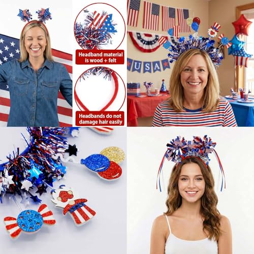 9-Pack 4th of July Headbands for Independence Day Party Accessories