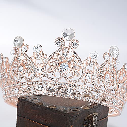 Rose Gold Queen Crowns for Women Wedding & Birthday Tiaras Crystal Baroque Headwear