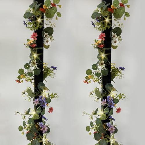 Daisy Garland Fairy Lights - 20 LED Eucalyptus Vine String Lights with Timer for Home, Bedroom, and Party Decoration