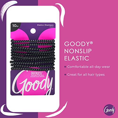 Goody Ouchless Nonslip Hair Ties - 10 Black Elastics for All Hair Types