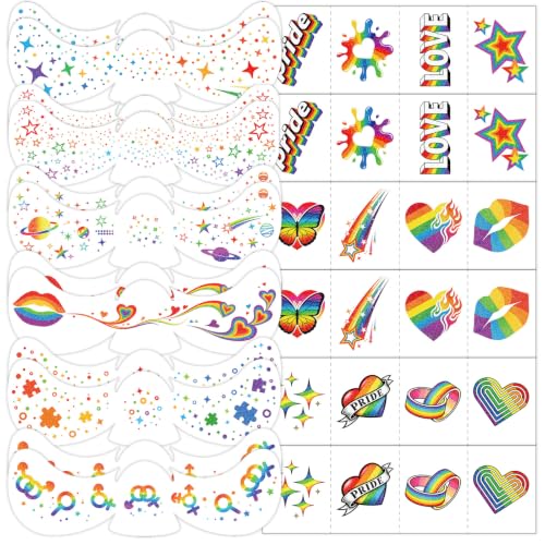 36 Pcs Glitter Pride Face Tattoos - Waterproof Rainbow Stickers