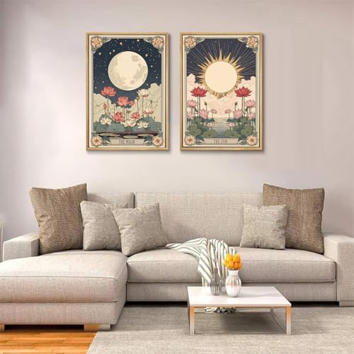 Boho Tarot Card Canvas Wall Art Set - Sun & Moon Posters