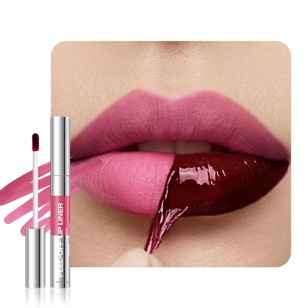 Peel Off Matte Liquid Lip Gloss Stain-Lip Liner, Purplish-Red Tattoo Peel Off Lip Stain, Long Lasting & Waterproof Lipstick Tattoo, Transfer-Proof Lip Gloss for All Skin Types, 02#Purplish-Red