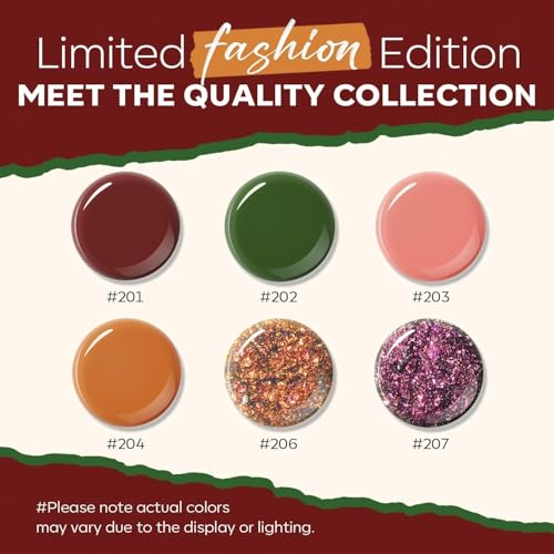 modelones Christmas Nail Polish Set 6 Colors, Red Green Pink Orange
