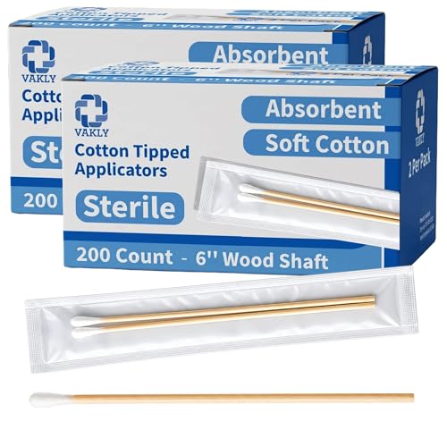Vakly Sterile Cotton Tipped Applicators 6 in - 400 Pack for Precision Use