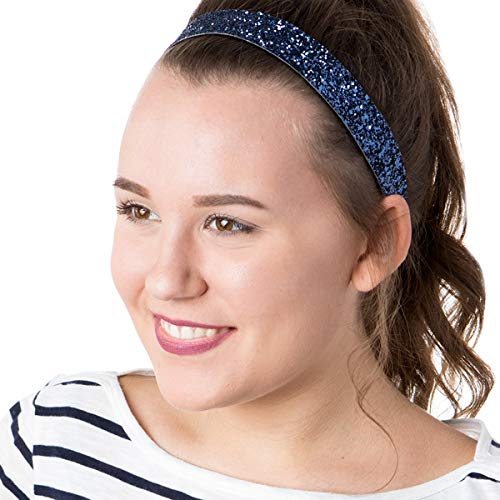Hipsy Adjustable No Slip Bling Glitter Headband 2-Pack - Navy Blue & Gold