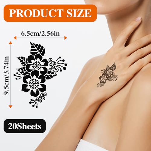 20 Sheets Temporary Tattoo Stencil Kit Mehn di Stencils for Kids Teens Adults