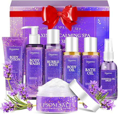 7-Piece Lavender Spa Gift Set for Women - Relaxation & Self Care Bath Kit