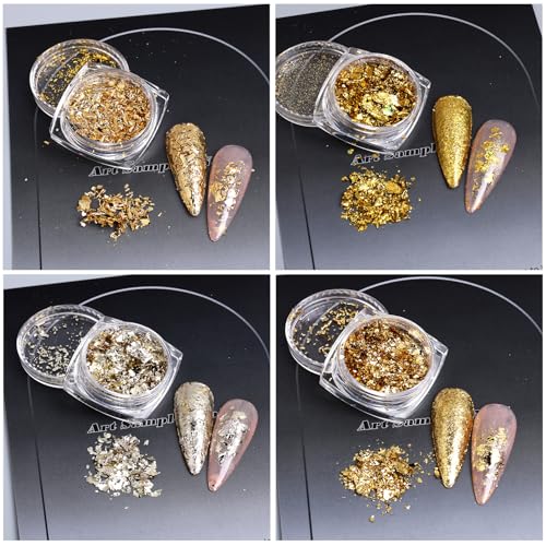 8 Bottles Gold Foil Nail Glitter Flakes for DIY Nail Art