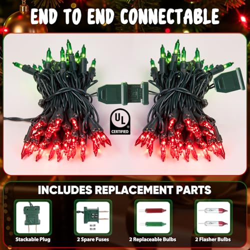 ooLALoo 50 Count Red and Green Mini Christmas Lights, 13FT
