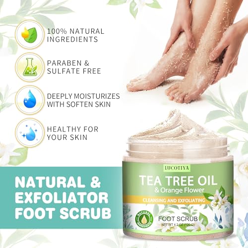 LUCOTIYA Foot Spa Kit - Tea Tree & Orange Flower Soak, Scrub & Cream