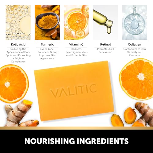 VALITIC Kojic Acid & Turmeric Soap Bars for Dark Spots - 2 Pack with Scrub Bag