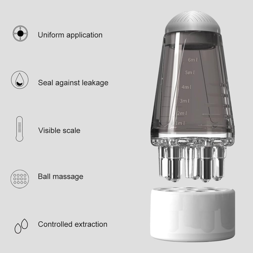 Hair Applicator Bottle - 6ml Scalp Massager with Ball Comb | Precision Tool for Oils & Serums (Grey)