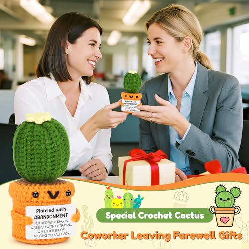 Funny Crochet Cactus Goodbye Gift for Coworker & Friend